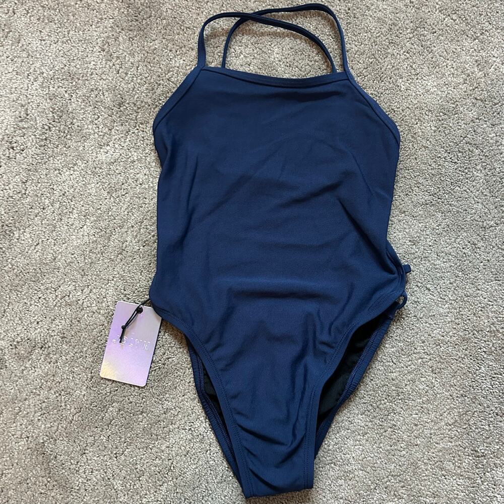 NWT Jolyn Navy Alyssa One Piece Competitive Swimsuit Strappy Size 26 - Picture 3 of 7